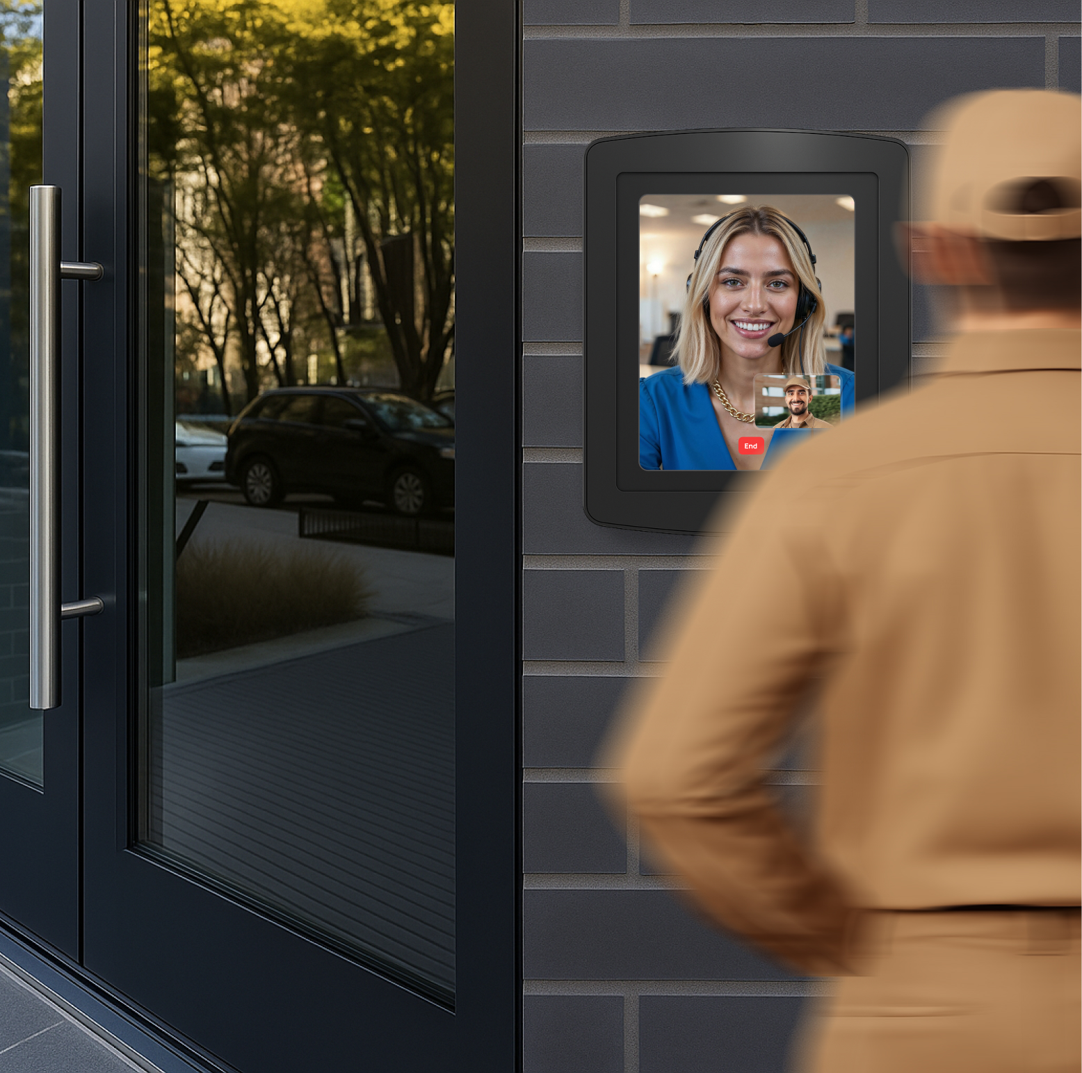 Outdoor enclosure for a virtual front desk station