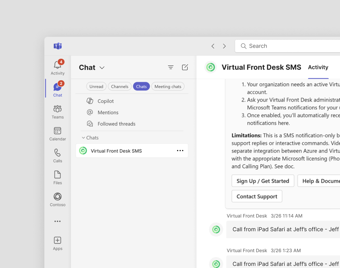 Send video calls or SMS | Virtual Front Desk